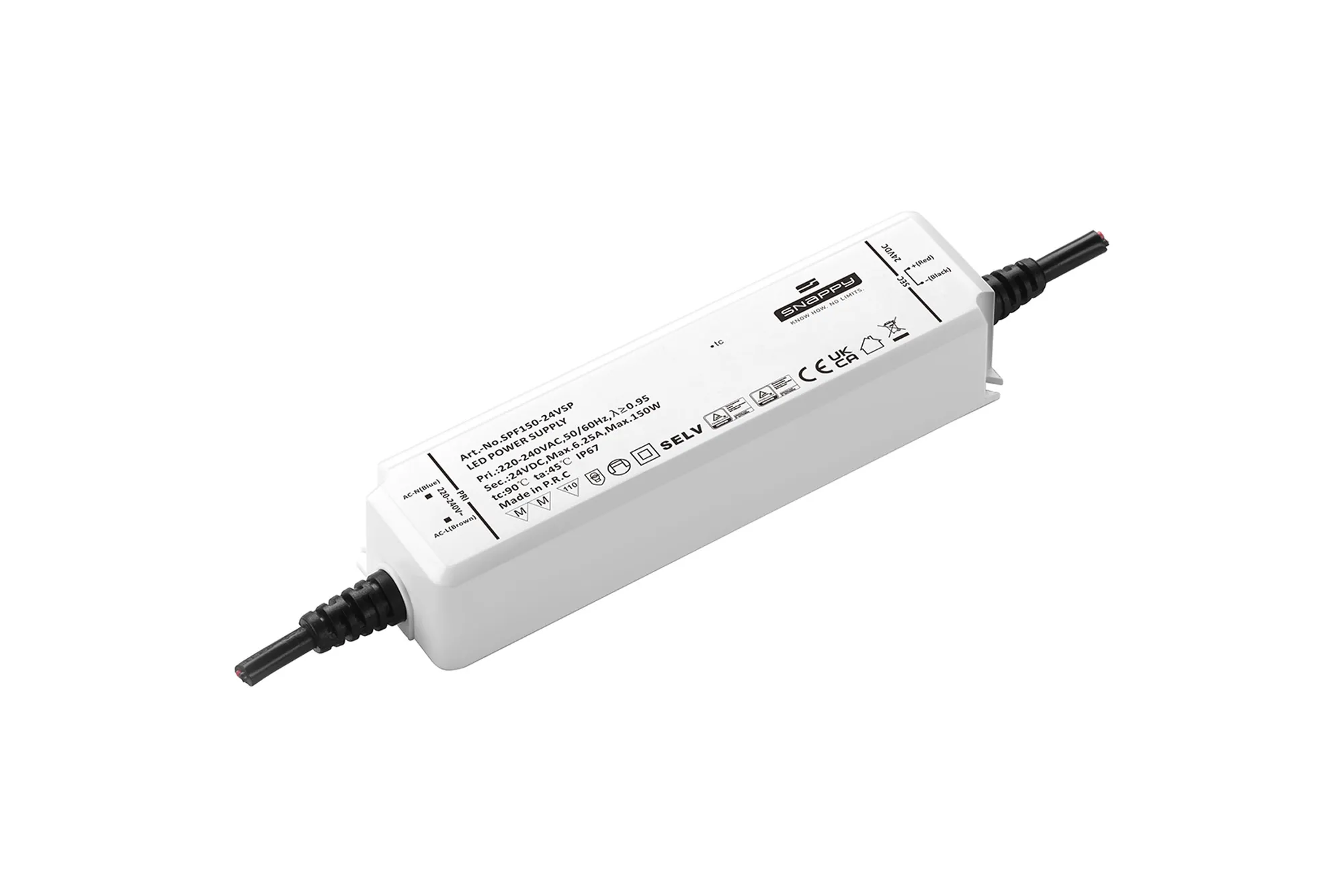 SPF150-24VSP  150W, Constant Voltage Non Dimmable LED Driver, 24VDC, 6.25A, Input 200-240VAC 50/60Hz, IP67.